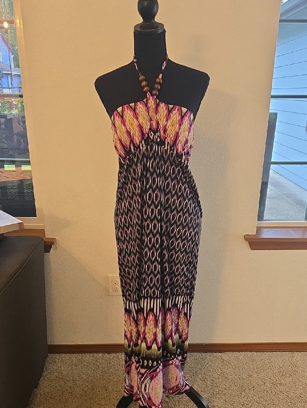 Cristinalove Strapless Maxi Dress in Pink and Black Pattern